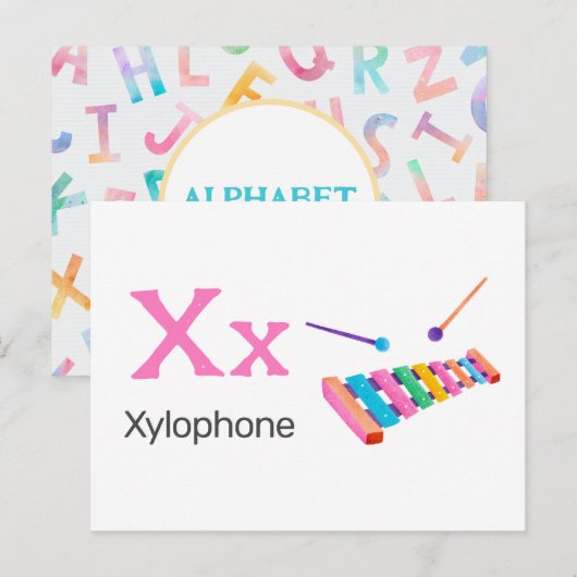 Postale X est pour Xylophone - Carte Flash Alphabet (Devant / Derrière)