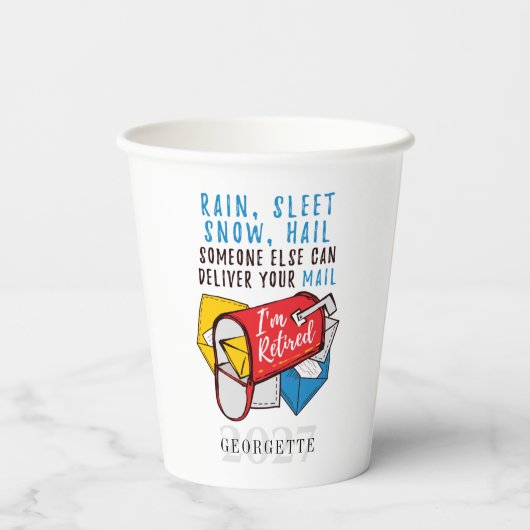 Postarbeider in ruste Postbus Ik ben in ruste Papieren Bekers (Achterkant)