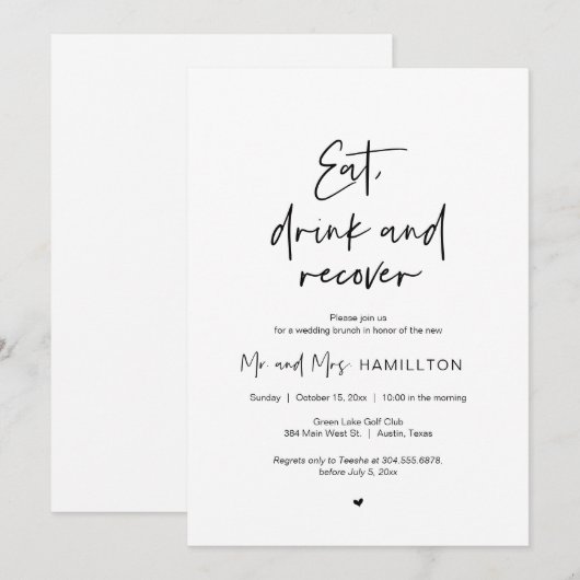 Postbruiloft Brunch, Eat, drink en herstel Kaart (Voorkant / Achterkant)