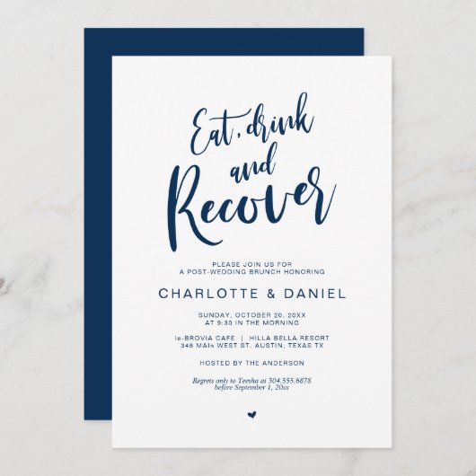 Postbruiloft Brunch, Eat, Drink en Recover Kaart (Voorkant / Achterkant)