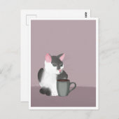Postcard - Cat with Coffee Briefkaart (Voorkant / Achterkant)
