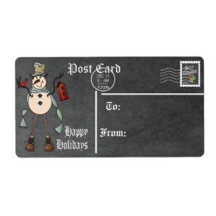 Postcard, Chalkboard Snowman Gift Tag - Blue Etiket