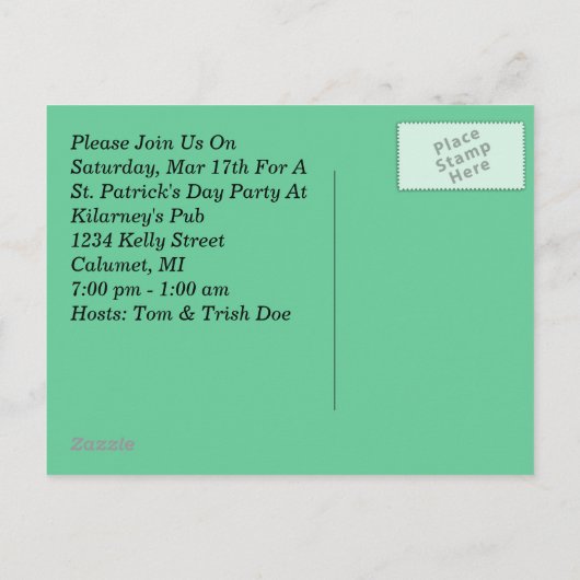POSTCARD Invitation St. Patrick's Day Party social (Dos)