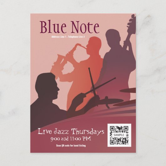 Postcard Template Event Jazz Band Briefkaart (Voorkant)