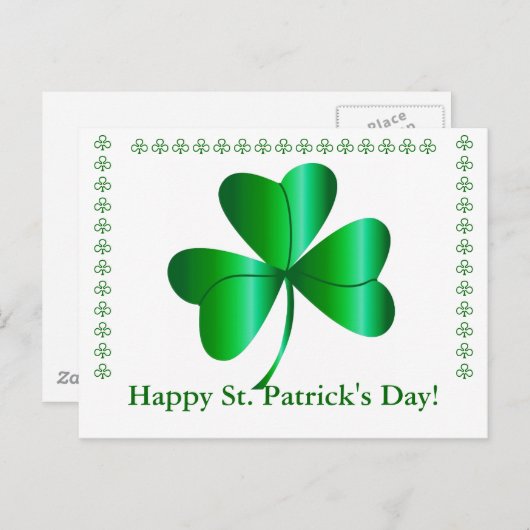 Postcard with Shamrock, St. Patrick's Day Greeting Briefkaart (Voorkant / Achterkant)