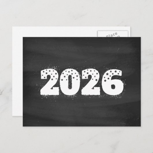 Postcard with text of 2026 on chalkboard. New year Feestdagenkaart (Voorkant / Achterkant)
