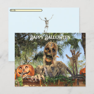 Postcrossing - Halloween skelet en pompoen Feestdagenkaart