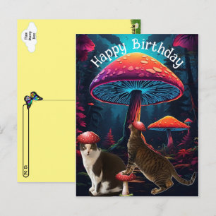 Postcrossing Paddenstoelen en Katten Verjaardagsan Briefkaart
