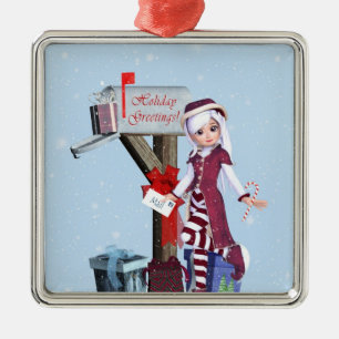 Postdrager Elf Mailbox Gifts Silver Ornament