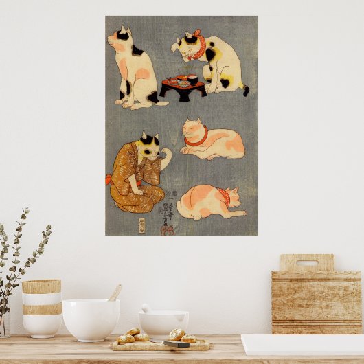 Poster た と え の 内(中), Chats japonais (2), Kuniyoshi, Ukiyo (Cuisine)