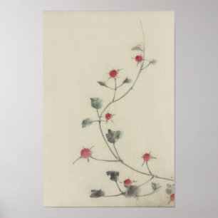 Poster 北 斎 fleurs rouges sur la vigne Hokusai