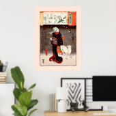 Poster 國 芳 Femme & Chien en Snow Kuniyoshi Art (Bureau à domicile)
