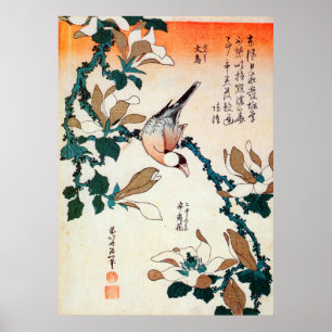 Poster 文 鳥 北 と separrow et Kobushi, Hokusai 斎