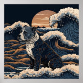 POSTER 日本の伝統的なヴィンテージデザインを使用したアート作品 躍動感のある波と犬 (Devant)