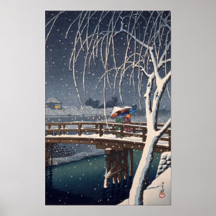 Poster 江 戸 川 宵 雪, Neige du soir à Edogawa, Hasui Kawase