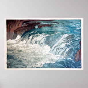 Poster 渓 流, Rapids, Hiroshi Yoshida, Coupe du bois