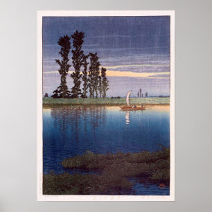 Poster 牛 堀 の 暮 れ, Soirée à Ushibori, Hasui Kawase, Woodcu
