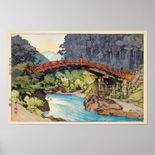 Poster 神 橋, Pont Sacré, Hiroshi Yoshida, Coupe de bois