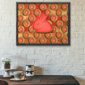 Poster 福 Fu Symbole Rouge or mou lapin chinois Nouvel An