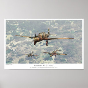 Poster 航空芸術ポスター " メリー du 川崎 Ki-32 "