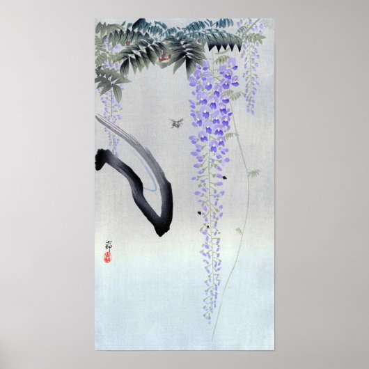 Poster 藤 の 花, 邨 Flower Wisteria, Ohara Koson, Bois (Devant)