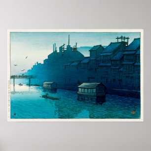 Poster 道頓堀の朝, Morning at Dôtonbori, Hasui Kawase, Woodcut