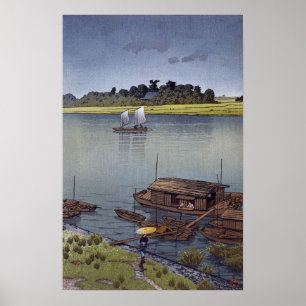 Poster 雨 の 荒 川, 川 巴 Pluie D'Été, Arakawa, Hasui Kawase