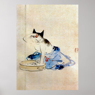 Poster 顔 を 洗 う 猫, 重 Cat Laver Visage, Hiroshige
