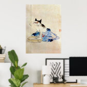 Poster 顔 を 洗 う 猫, 重 Cat Laver Visage, Hiroshige (Bureau à domicile)