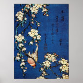 Poster 鳥と枝垂桜, 北斎 Bird and Weeping Cherry Tree, Hokusai (Devant)