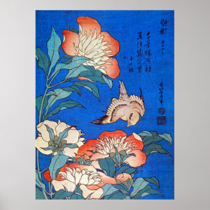 Poster 鳥 と 芍 薬, 北 Oiseau et pivoine, Hokusai, Ukiyoe, 斎