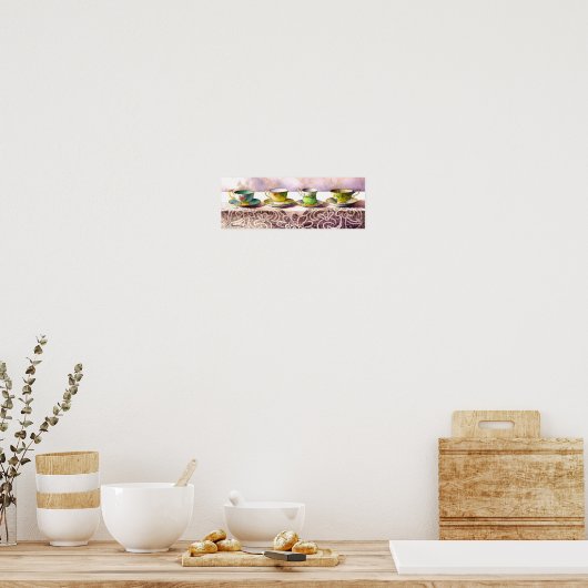 Poster 0001 Ligne de Teacups Art Imprimer (Cuisine)