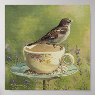 Poster 0470 Sparrow on Teacup Art Imprimer