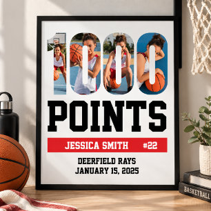 Poster 1000 Points Basketball Blanc
