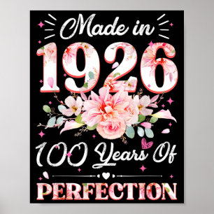 Poster 100 ans faits en 1926 Floral 100e anniversaire W
