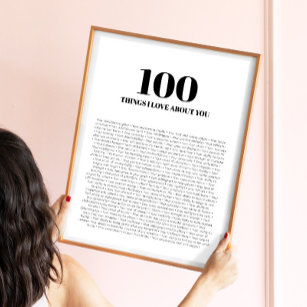 Poster 100 choses que j'aime à propos de vous minimaliste