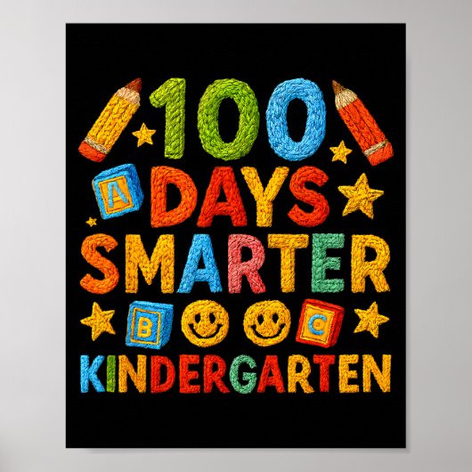 Poster 100 Days Smarter Kindergarten Milestone School Ach (Devant)
