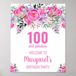 Poster 100 et fabuleuse fête d'anniversaire rose