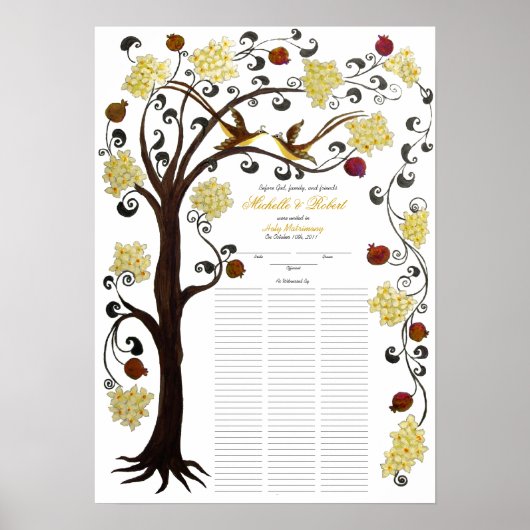 Poster 100 guests Quaker Wedding - Yellow, Tree of life (Devant)