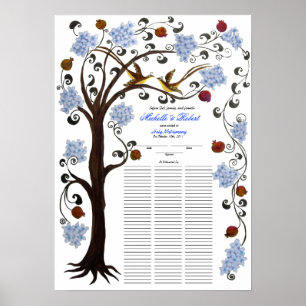 Poster 100 invités Mariage Quaker - Arbre Bleu de Vie