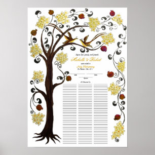 Poster 100 invités Mariage Quaker - Jaune, Arbre de vie