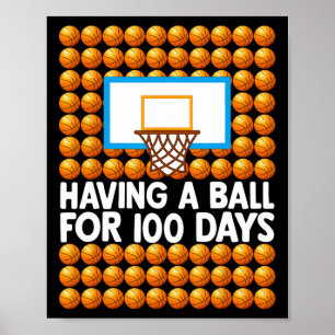Poster 100 jours de basket-ball scolaire Boules 100ème jo