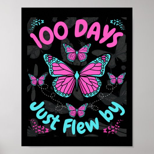 Poster 100 Jours de l'école Filles papillon 100 Jours Jus (Devant)