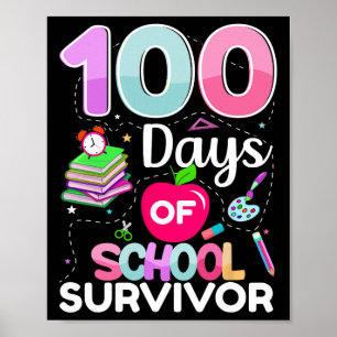 Poster 100 Jours De Survivant À L'École Enseignants Enfan