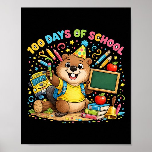 Poster 100 jours d'école adorable castor enseignant céléb (Devant)