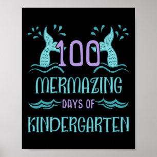 Poster 100 jours d'école pour filles Sirène jardin d'enfa