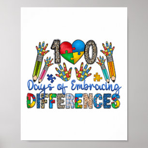 Poster 100 Jours D'Embrasser Les Différences Autisme 100è
