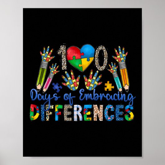 Poster 100 Jours D'Embrasser Les Différences Autisme 100e (Devant)
