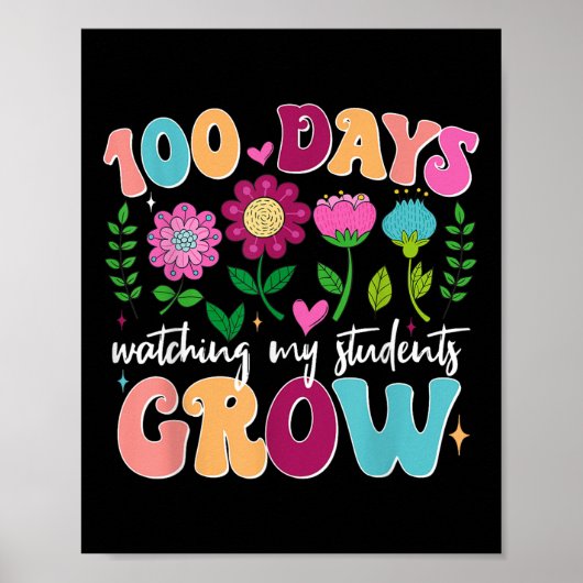 Poster 100 jours Growing Boho Flowers Enseignant 100e jou (Devant)