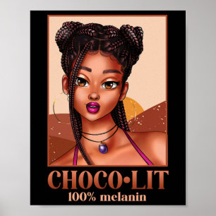 Poster 100% Melanin Girl Woman Black History Mois Junete